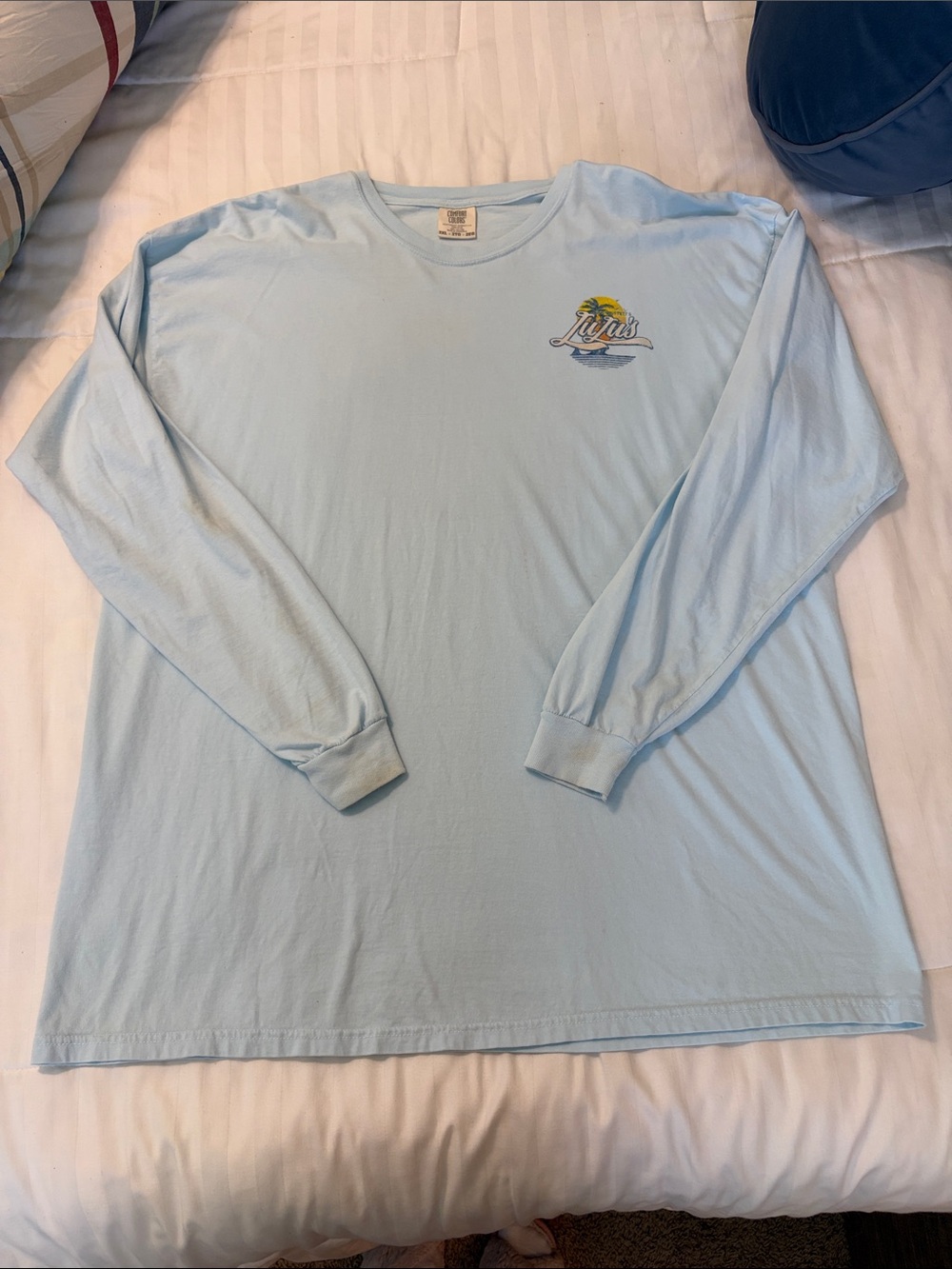 Light Blue Long-Sleeve Men's LuLu’s Shirt with Small Chest Graphic